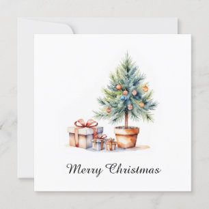 Elegant Stylish Rustic Watercolor Christmas Tree Holiday Card