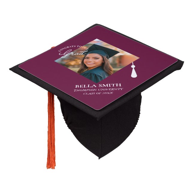 Elegant Stylish Script Custom Photo Graduation  Ca Cap Topper (Angled)