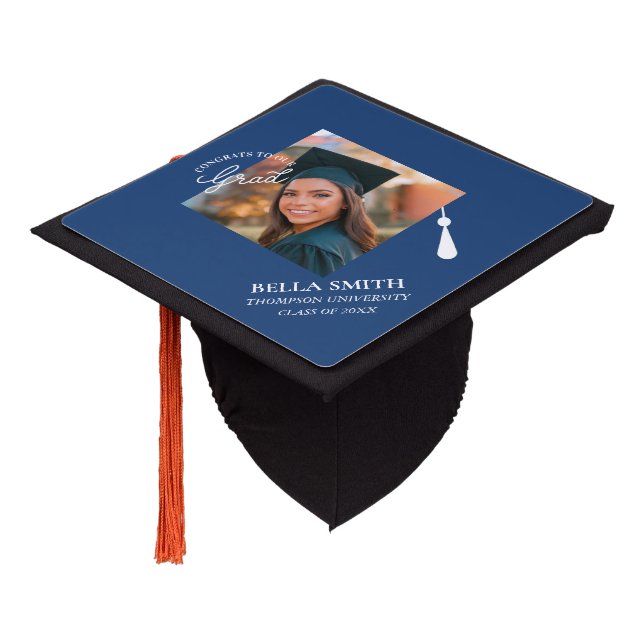 Elegant Stylish Script Custom Photo Graduation  Cap Topper (Angled)