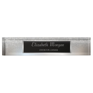 Elegant Stylish Silver Glitter Bokeh Ombre , Frame Nameplate