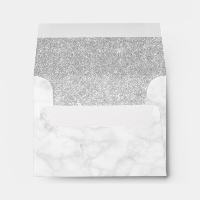 Elegant stylish silver glitter white marble  envelope (Back (Bottom))