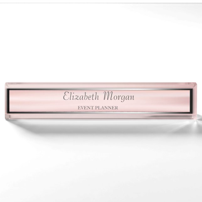 Elegant Stylish Silver, Pink,Frame Stripe Nameplate (Front)