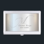 Elegant Stylish Simple Silver Monogram Business Card Holder<br><div class="desc">This image features silver  monogram on silver  background. Select the costume button to change the font style, colour and size.</div>