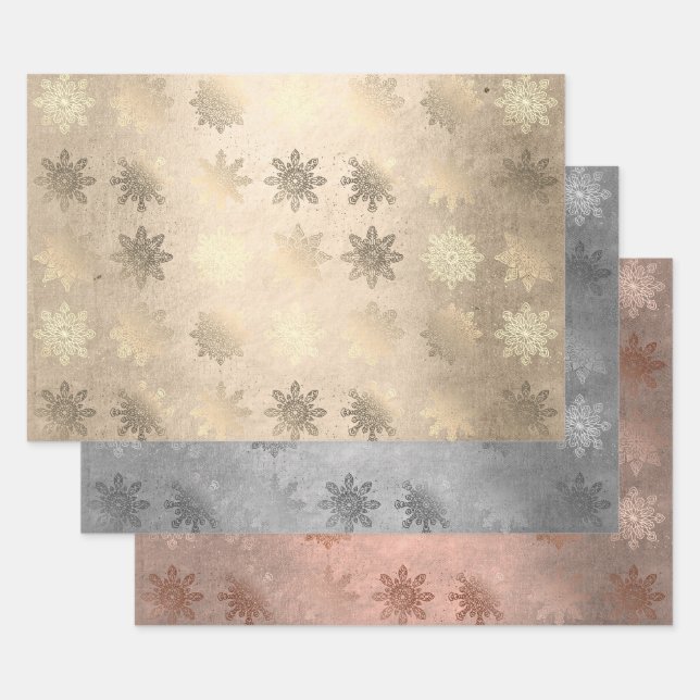 Elegant Stylish Snowflake Pattern Christmas   Wrapping Paper Sheet (Set)