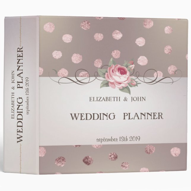 Elegant Stylish Sophisticated Dots  Rose  Wedding Binder (Front/Spine)