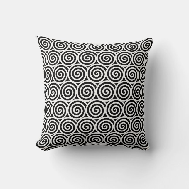 Elegant stylish spiral pattern in black and white throw pillow (Front)