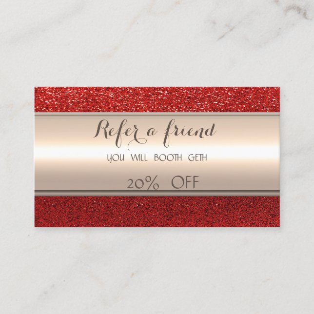 Elegant Stylish Striped, Red Glitter Referral Card (Front)