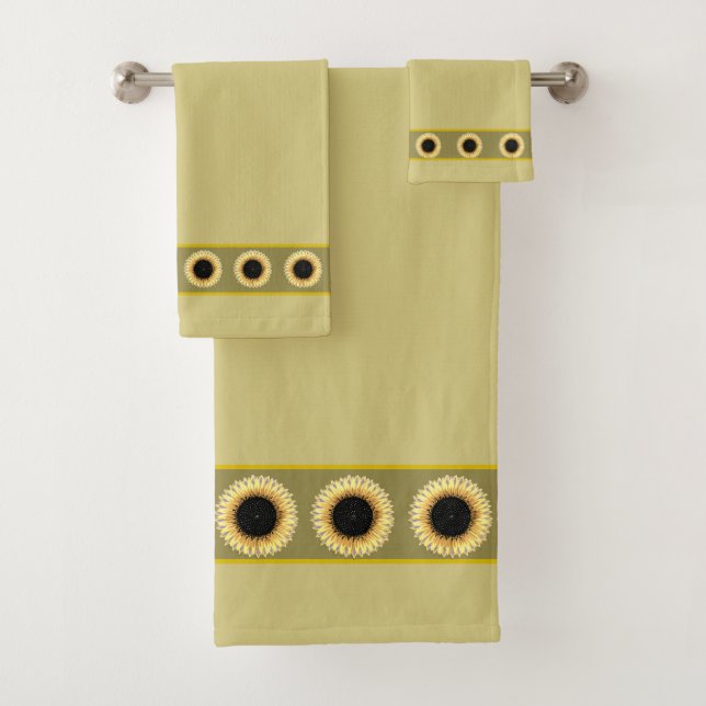 Elegant, Stylish Sunflowers on Beige Bath Towel Set (Insitu)