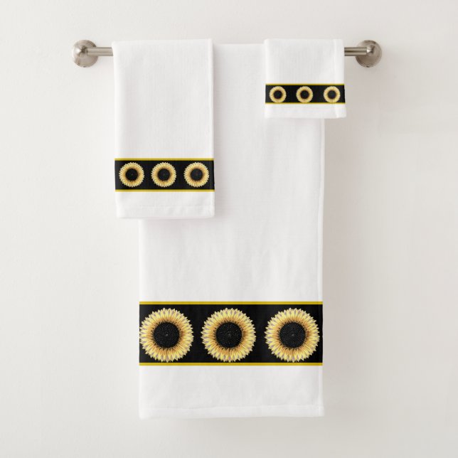 Elegant, Stylish Sunflowers on White Bath Towel Set (Insitu)
