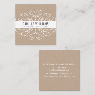 ELEGANT stylish swirls art nouveau Eco Kraft White Square Business Card