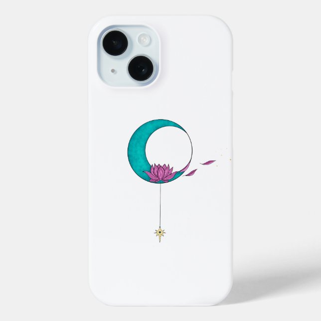 Elegant Stylish Teal and Pink Lotus Moon Case-Mate iPhone Case (Back)