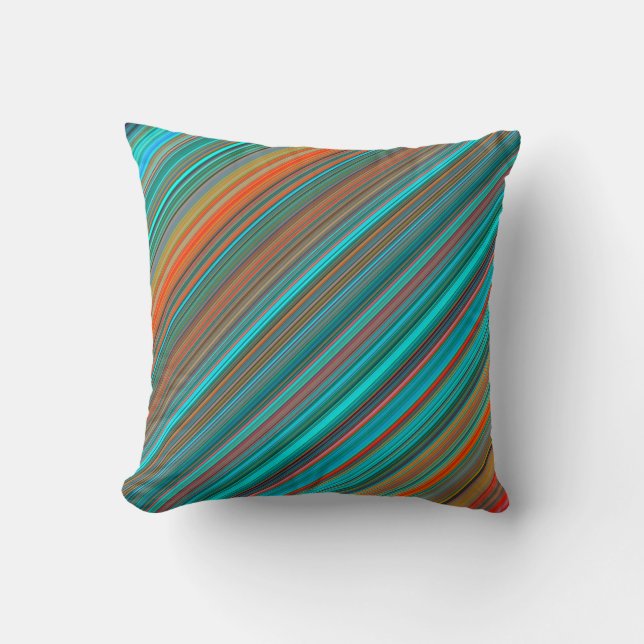 Elegant & Stylish Teal & Orange Stripe Pattern Throw Pillow (Front)