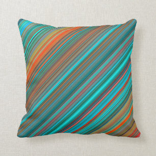 Elegant & Stylish Teal & Orange Stripe Pattern Throw Pillow