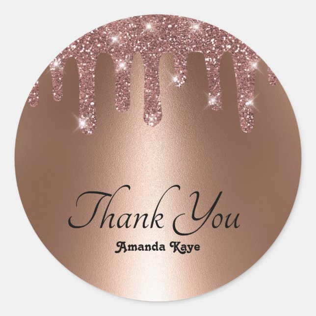 Elegant Stylish Thank You Rose Gold Faux Glitter  Classic Round Sticker (Front)