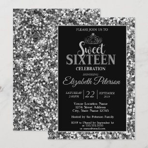 Elegant Stylish Tiara,Silver Sequins Sweet 16 Part Invitation