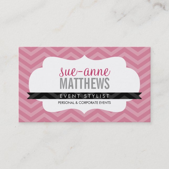 ELEGANT stylish trendy chevron pattern rose pink Business Card (Front)