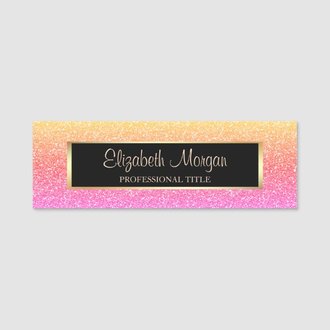 Elegant Stylish Trendy Ombre Glitter, Frame  Name Tag (Front)