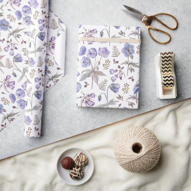 Elegant Stylish Watercolour Purple Wildflower Wrapping Paper (Crafts)