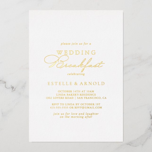 Elegant Stylish Wedding Breakfast Gold   (Front)