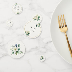 Elegant Stylish White Floral Personalized Wedding Confetti