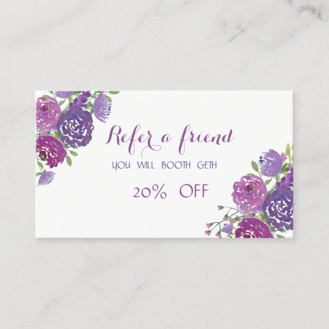 Elegant Stylish ,White,Flowers  Referral Card (Front)