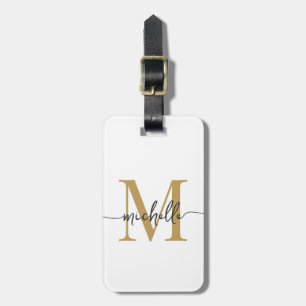 Elegant Stylish White Gold Monogram Initial Script Luggage Tag