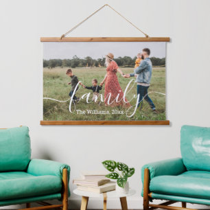 elegant stylish  white handwriting family photo  hanging tapestry