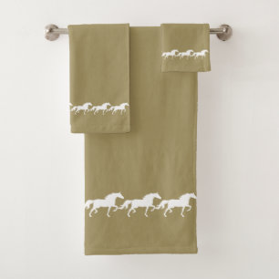 Elegant Stylish White Horses on Lucky Beige Bath Towel Set