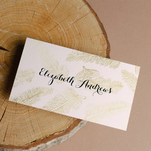 Elegant stylist faux gold foil blush pink feathers business card