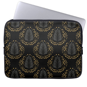 Elegant Stylized Gold Swirls & Feathers Pattern Laptop Sleeve