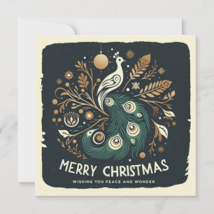 Elegant Stylized Peacock Merry Christmas  Holiday Card