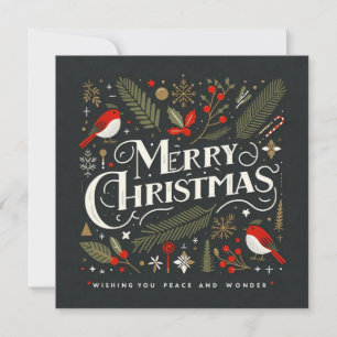 Elegant Stylized Robins Merry Christmas  Holiday Card