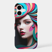 Elegant Stylized Woman Portrait with Colorful Flow