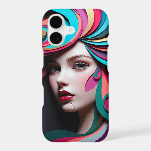 Elegant Stylized Woman Portrait with Colorful Flow