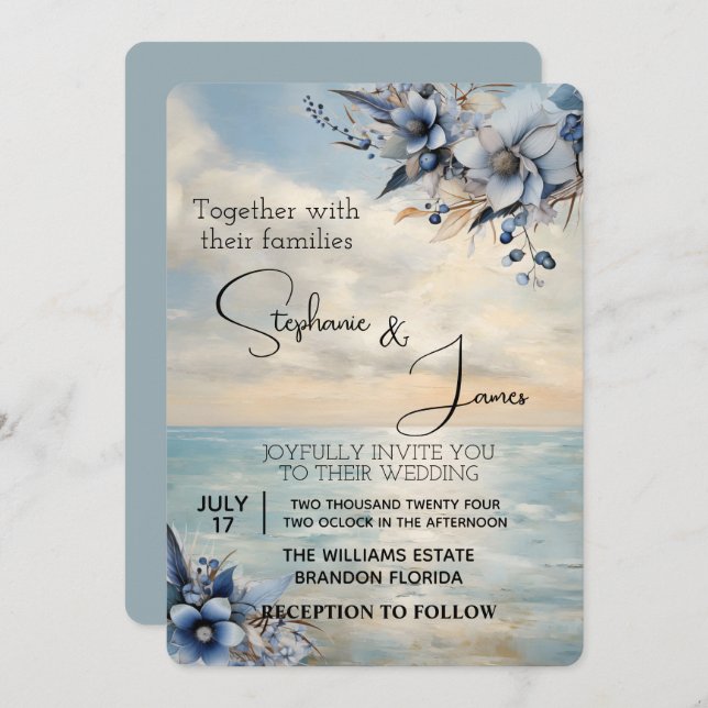 Elegant Subtle Sunset and Floral Wedding Invitation (Front/Back)
