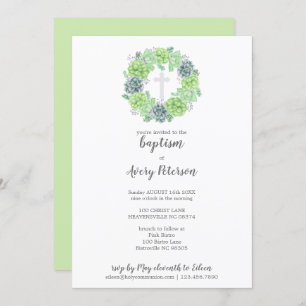 Elegant Succulent Cross Baptism Religious Invitation