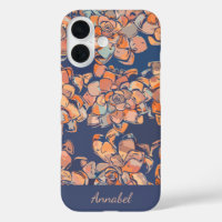 Elegant Succulent Floral Custom Name Navy Blue