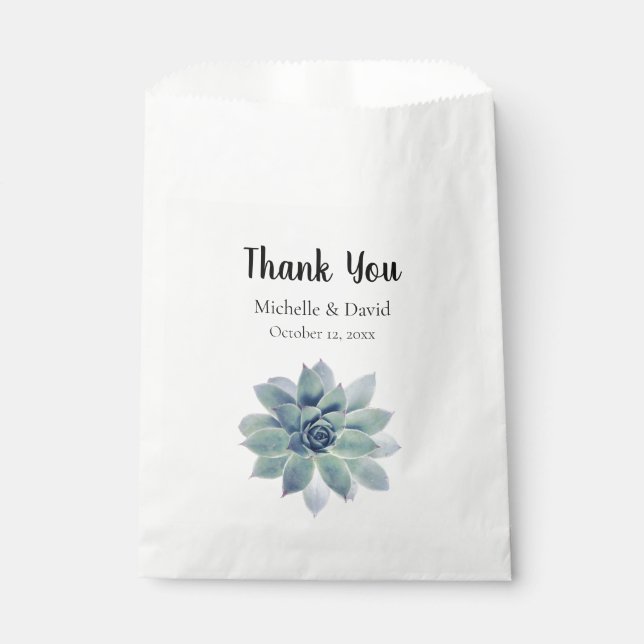 Elegant Succulent Greenery Wedding Thank You Favour Bag (Front)