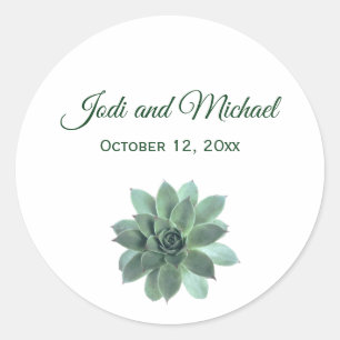 Elegant Succulent Wedding Invitation Classic Round Sticker