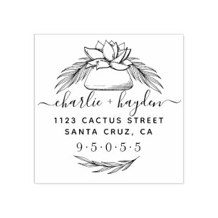 Elegant Succulent Wreath   Rustic Return Address Rubber Stamp