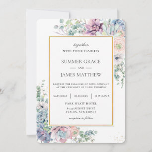 Elegant Succulents Blush Floral Greenery Wedding   Invitation
