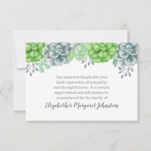 Elegant Succulents Funeral Thank You Bereavement Card