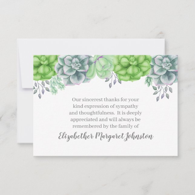 Elegant Succulents Funeral Thank You Bereavement Card (Front)