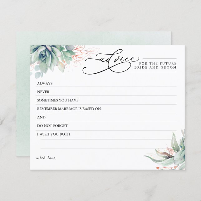 Elegant Succulents Greenery Advice Card (Front/Back)