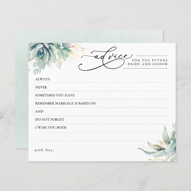 Elegant Succulents Greenery Advice Card (Front/Back)