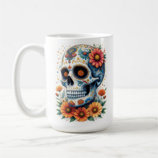 Elegant Sugar Skull with Flowers Coffee Mug