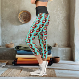 Elegant Sugar Skulls Monarch Red Roses Art Nouveau Capri Leggings