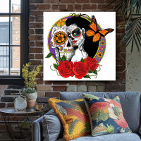 Elegant Sugar Skulls Monarch Red Roses Art Nouveau