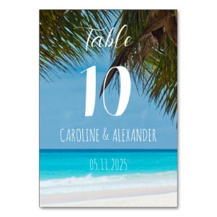 Elegant Summer Blue Coastal Tropical Destination Table Number