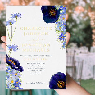 Elegant Summer Floral Blue and Gold